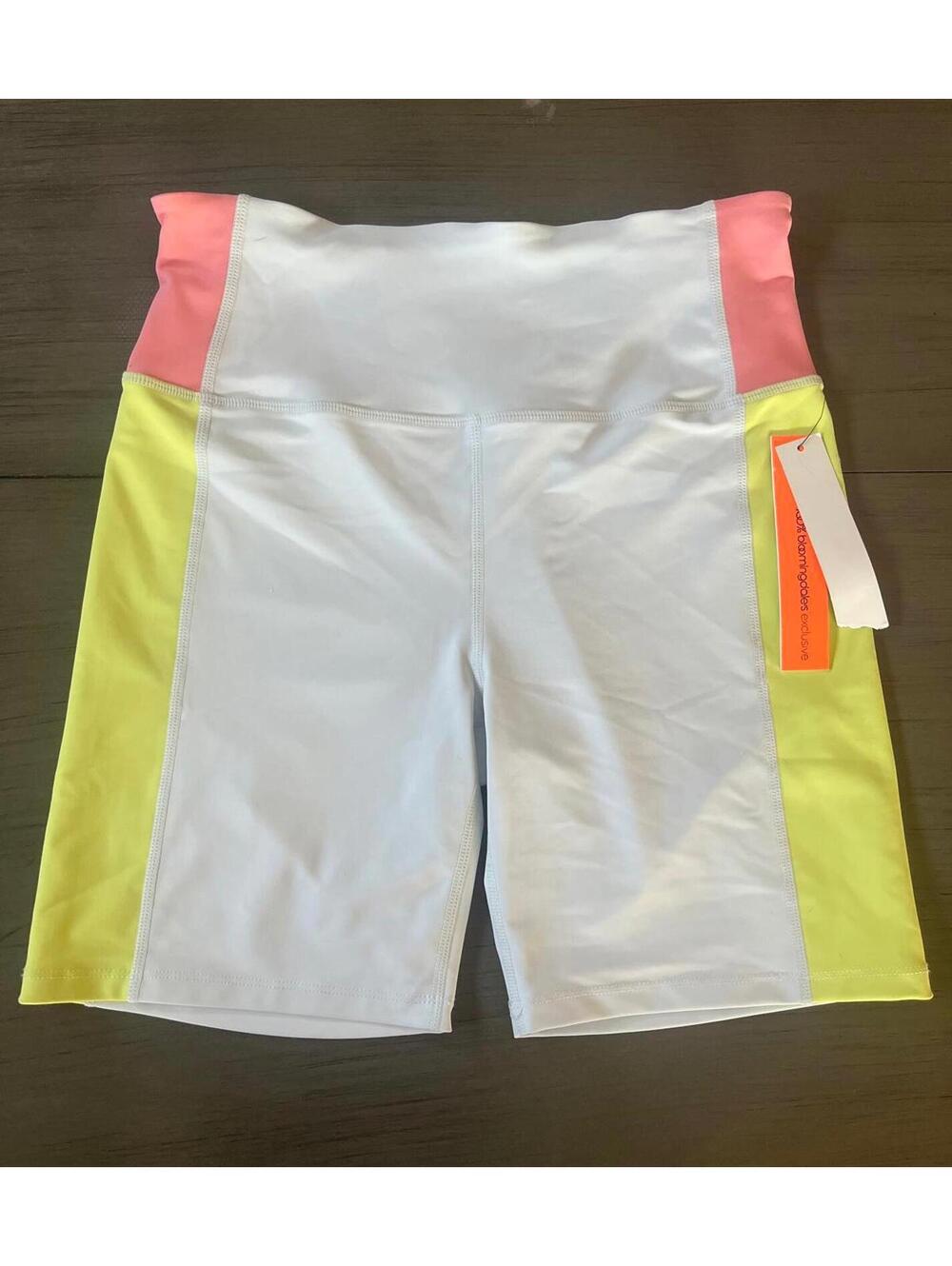 NWT Aqua Athletic Womens Biker Shorts Sz Medium White Multicolor Activewear